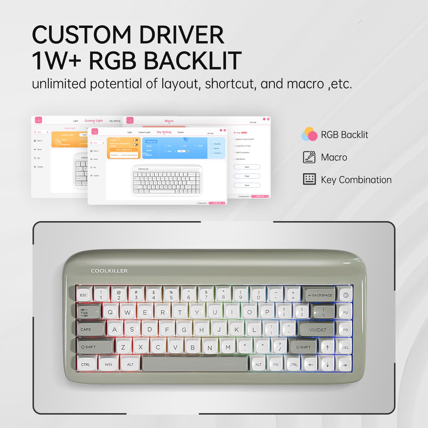 CoolKiller VIVID67 Aluminum Mechanical Keyboard, Mint Twist